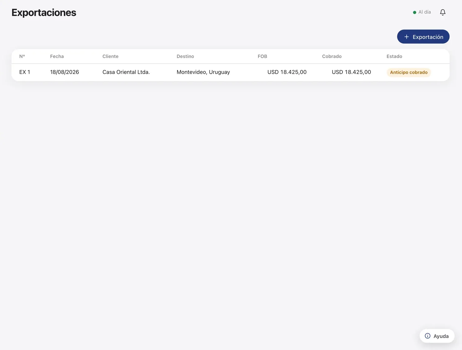 Seguimiento de exportaciones con anticipos y facturas E.